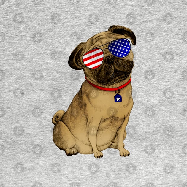 Cute Pug Wearing USA Sunglasses by CreativeShirt